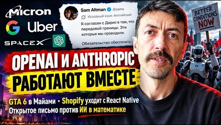 Союз Anthropic и OpenAI, проблемы Google в ЕС и Тим Кук, рекламирующий Samsung